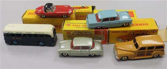 A Dinky Opal Kapitan No. 177 and four other boxed Dinky cars,